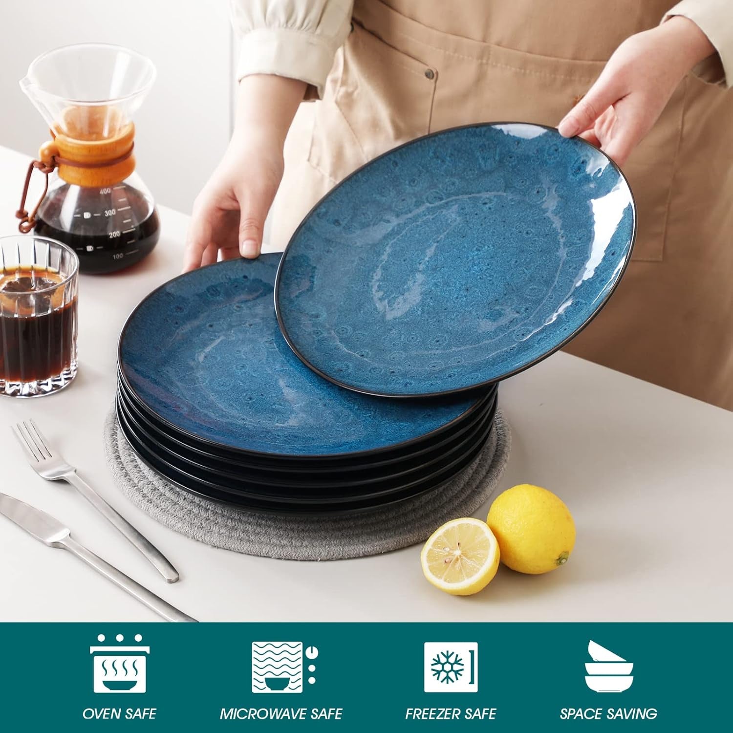 4-persoonsserviesset Vancasso BUBBLE 16-delige steengoedcombinatieset Serviesset in vintage stijl inclusief kommen, koffiekopjes, dessertborden en borden voor 4/8/12
