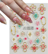 JMEOWIO 3D Nagelsticker Kleurrijke Bloem Nail Art Sticker Selbstklebend Nagelaufkleber 5D Stereoskopisch Lente Zomer Bloemendecoratie Nageldesign Zubehör 4 Blatt