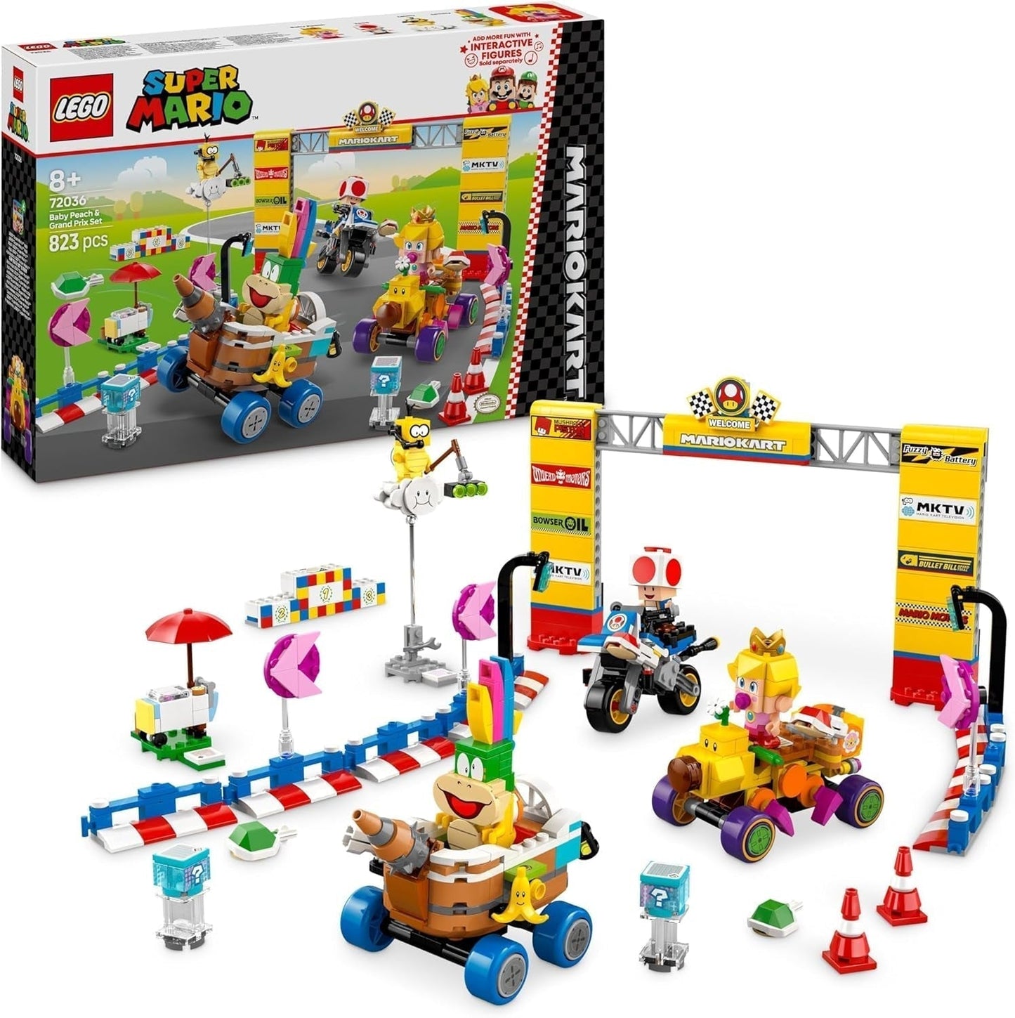 LEGO Super Mario: Mario Kart - Baby Peach & Grand Prix-set, Nintendo-figuren - Toad, Lakitu, Baby Peach en Lemmy, cadeau voor jongens, meisjes en gamers van 8 jaar en ouder, avonturenspeelgoed 72036 Bouwsets