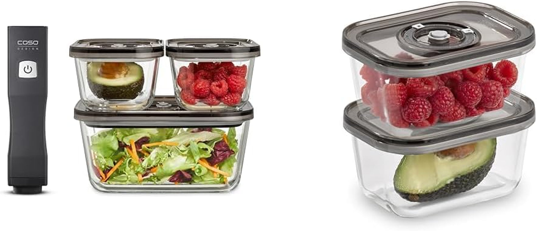 Caso Vacu OneTouch Eco set, handmatige vacumeermachine, inclusief 3 glazen vacumeercontainers en VacuBoxx Eco-Duo S - vacuüm versheidscontainer / 2 containers à 500 ml elk Voedselbewaardozen Naty Shop Standaard titel