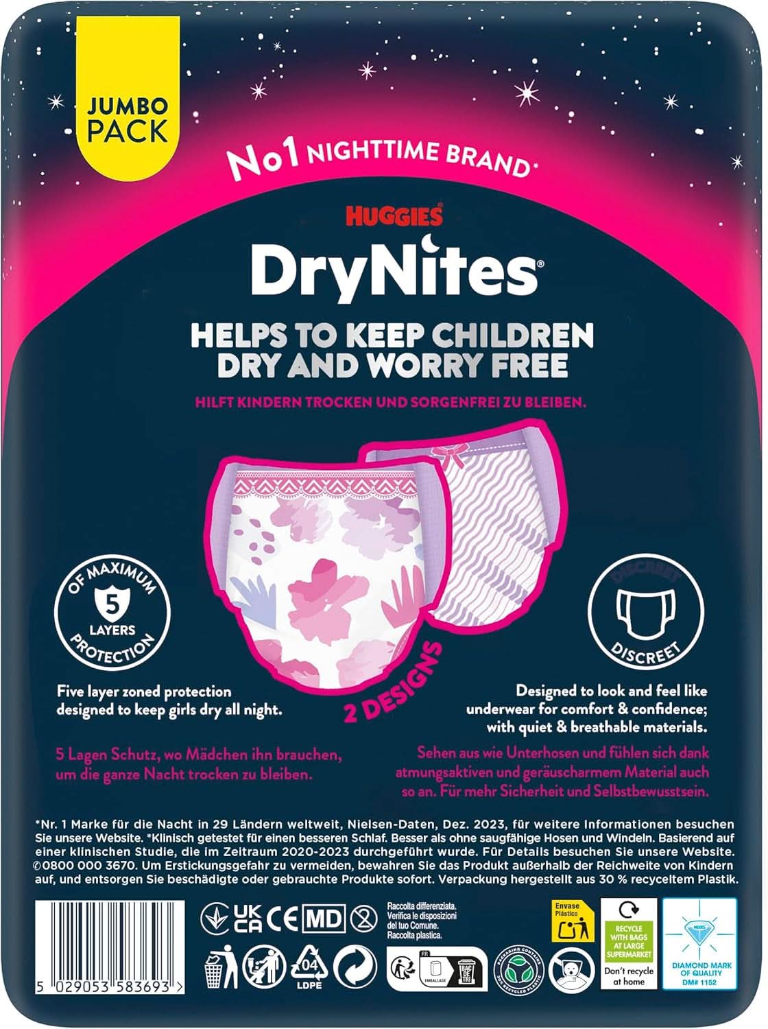 Huggies Drynites Nachtwindeln Bei Bettnässen, Für Mädchen Ab 13 Bis Ca. 17 Jahre (48-60 KG), 33 Stück (3X11), Jumbo-Monatspack, Luierbroekjes XL Accessoires Voeding en Borstvoeding Baby Naty Shop