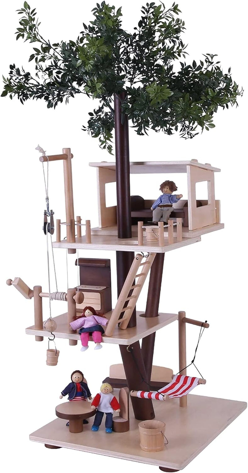 Everearth Houten Boomhut - Poppenhuis voor 3+ - Duurzaam speelhuis met accessoires - Fsc®-gecertificeerd - Perfect houten speelgoed voor fantasierijk spelen - Poppenhuismeubilair EE33767 Naty Shop Dollhouses Standaardtitel