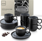 ZANGER Sydney | Keramische espressokopjes set van 12, mokka kopjes set voor 6, kop en schotels, vaatwasmachine- en magnetronbestendig, donkergrijs, 80 ml | DE WAARDE-COLLECTIE