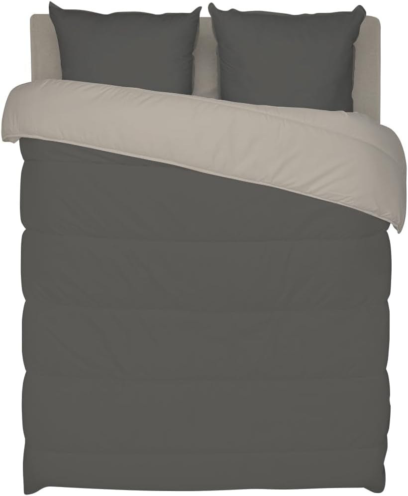 Bleu Câlin tweekleurig omkeerbaar dekbed voor 2 personen, microvezel, bordeaux/peper, 220X240 cm Quilts en quilts Naty Shop Grafiet/vuurvaste klei 140 X 200 Cm