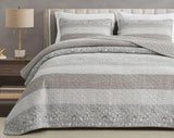 Chezmoi Collectie Addy Patchwork Quiltset Voorwas Katoen Lichtgewicht Omkeerbaar Alle seizoenen Oversized 3-delig Marine Wit Grijs Taupe Geruite Quilts & Quilts Naty Shop Hibiscus Patchwork Strepen Taupe Twin