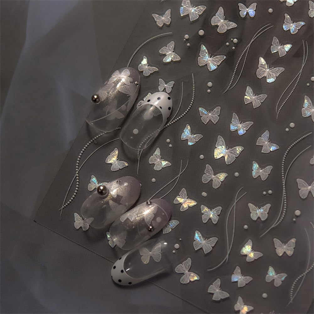 2 Blätter Schmetterling Nagelsticker Selbstklebend,Muschel Glitzer Nail Art Butterfly Nail Sticker Lila Grau Schmetterlinge Nagelaufkleber Relief Laser Vlinders Nagelsticker Nageldesign Zubehör