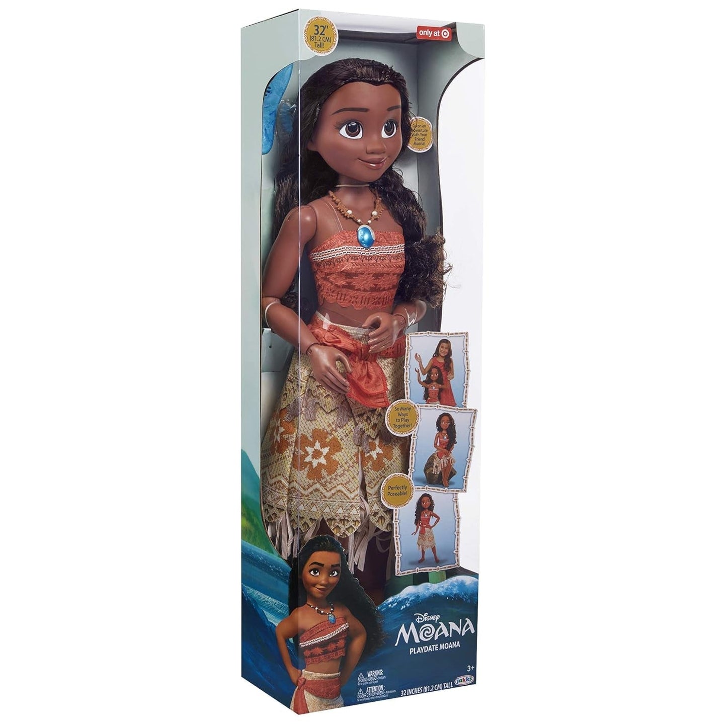 Disney Princess Moana 80 cm speelpop van Jakks Pacific Beweegbare pop met borstel om haar golvende krullen te kammen Filmgeïnspireerde jurk Afneembare ketting met hanger Poppen Naty Shop