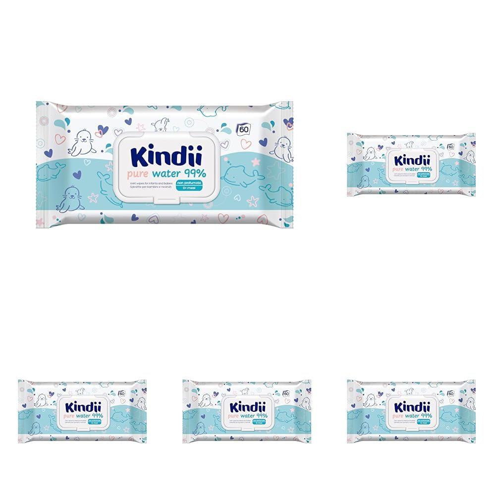 Kindii Natural Balance vochtige doekjes voor baby's – (1 x 60 st.) Vochtige doekjes voor baby's en kinderen – Beschermend, Aloë Vera, delicate geur – 60 st.