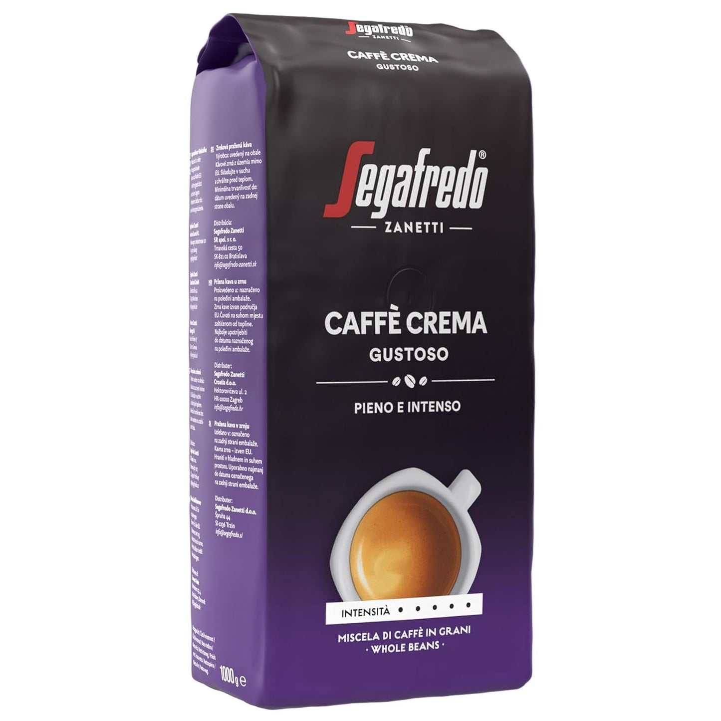 Segafredo Zanetti Caffè Crema Gustoso - Hele Boon (Pak van 1 kg) - Geschikt voor Caffè Crema - Lang en donker gebrande koffiebonen, volle en intense smaak (Pak van 2)