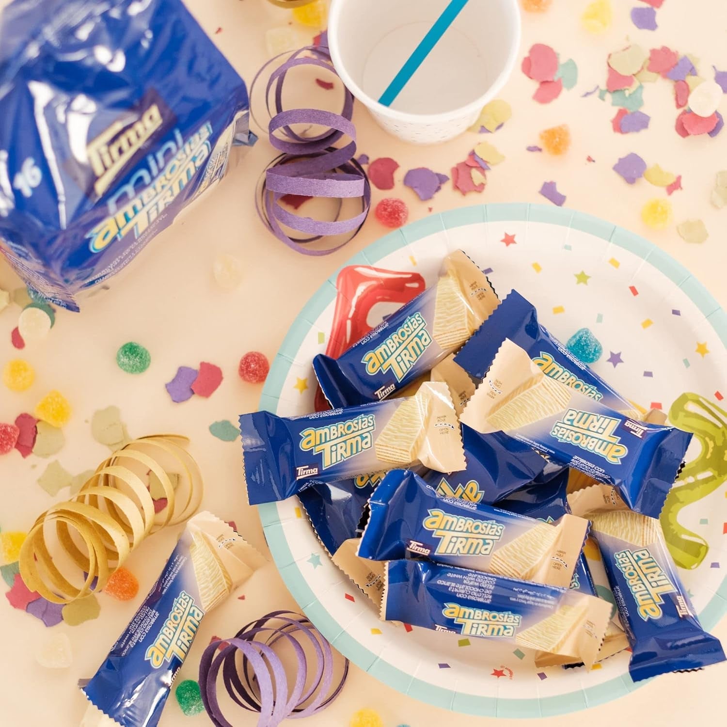 Tirma Mini Wafeltjes Witte Chocolade | (16 stuks x 13,5 g), 216 g | Fijne crèmevulling | Niet-GMO | Geschikt voor vegetariërs | Individueel verpakt | Verpakt tussendoortje