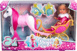Simba Evi Love Princess Ride, prinsessenpop met slee en winterpaard, prinsessenaccessoires, 12 cm, vanaf 3 jaar