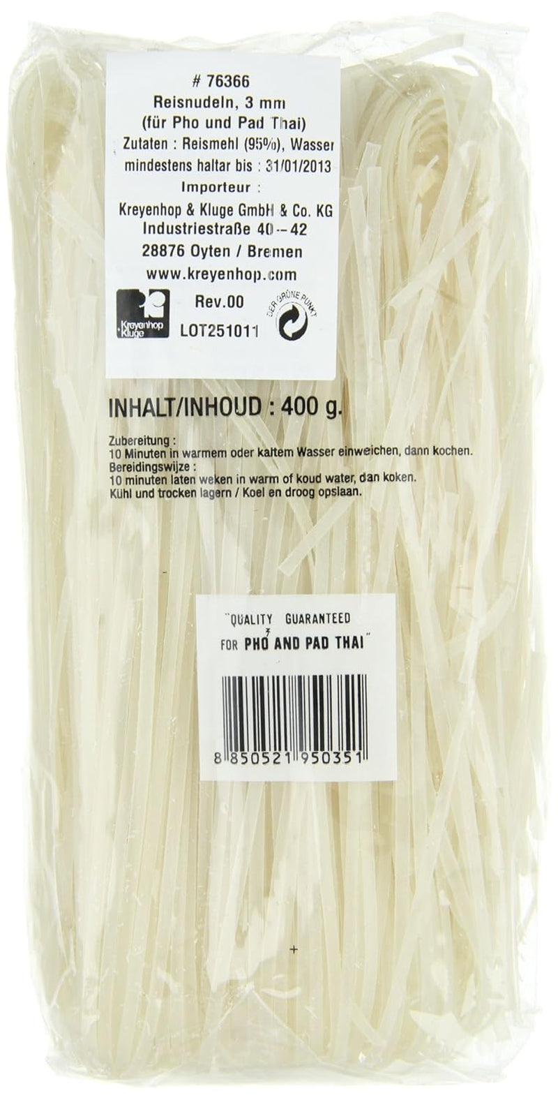 Rijstnoedels - Thaise, 3 mm brede rijstlintnoedels, gemaakt van rijstmeel - 17 x 400 g
