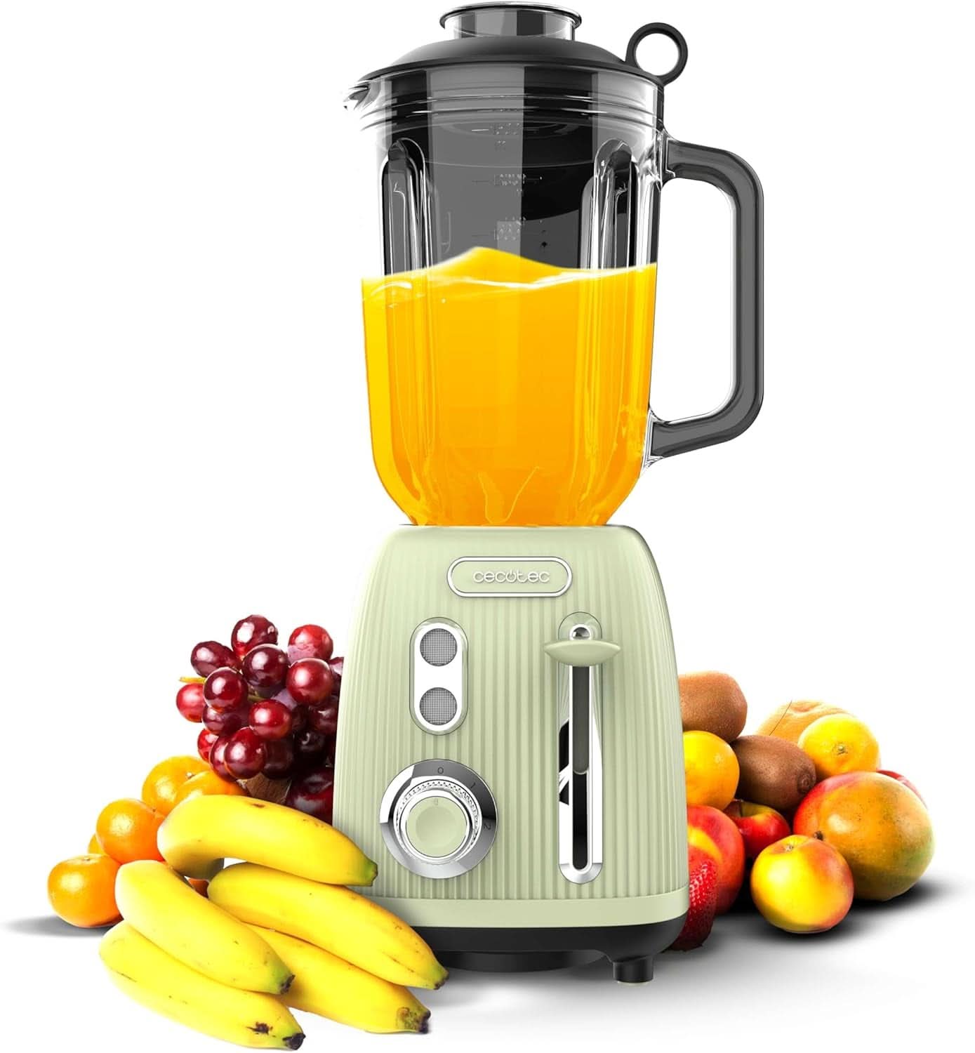 Cecotec Keukenmixer Retro Power Zwart Titanium Retrogroen. 1200W Maximale Leistung, 2 Geschwindigkeiten, 4-Klingen-Messer Mit Schwarzer Titanbeschichtung en 1.5L Krug, Vintage-Design in Grün Kitchen Naty Shop Green