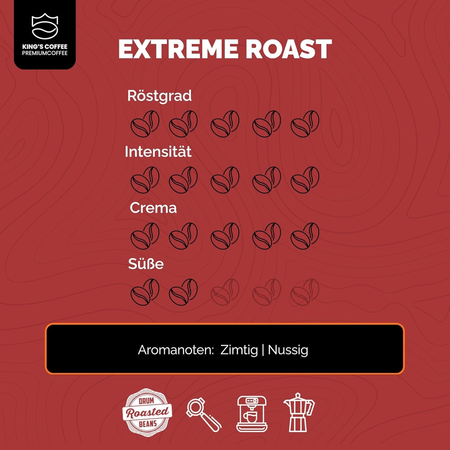 KING'S COFFEE - EXTREME ROAST - Espresso Intenso bonen - zeer lage zuurgraad - kleine batchbranding uit Italië - koffiebonen voor volautomatische machines en portafiltermachines - 1 kg