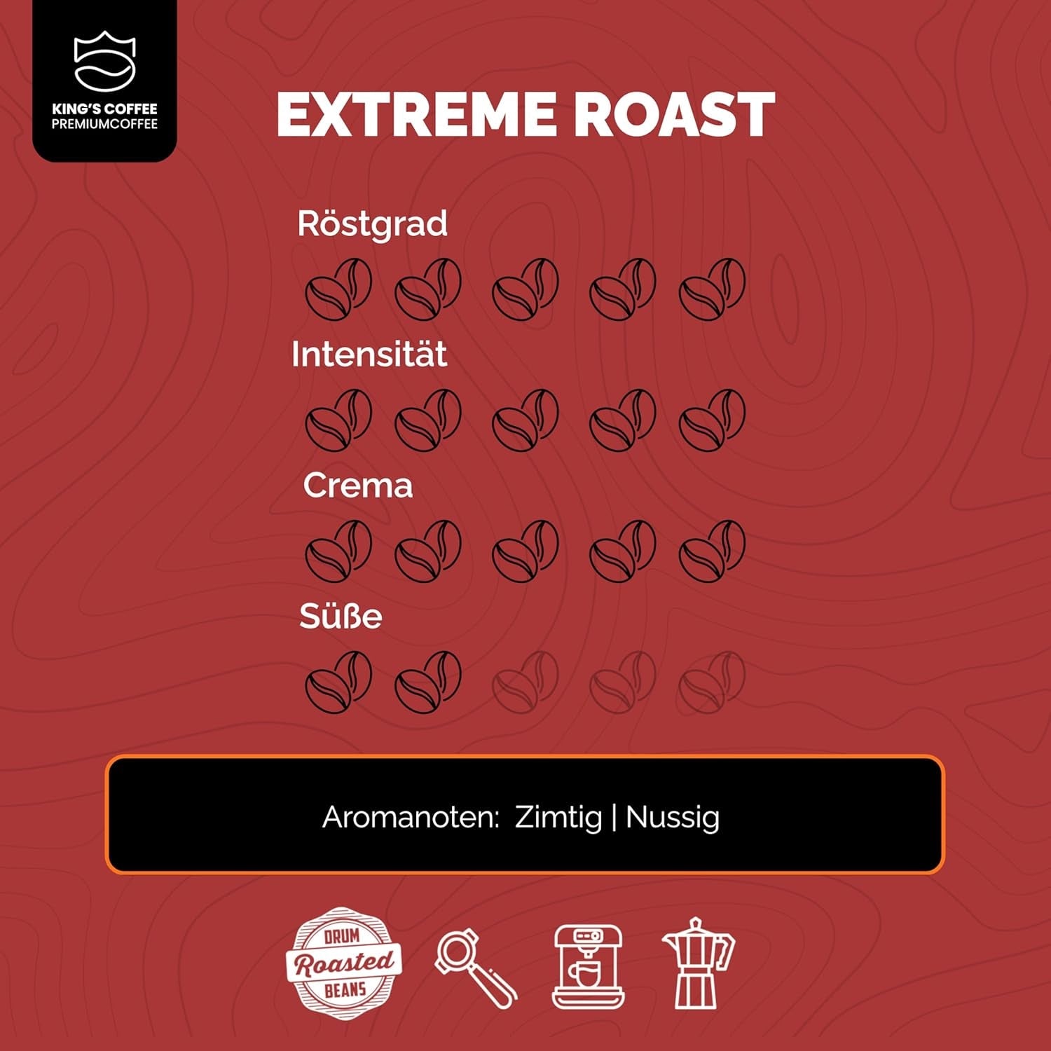KING'S COFFEE - EXTREME ROAST - Espresso Intenso bonen - zeer lage zuurgraad - kleine batchbranding uit Italië - koffiebonen voor volautomatische machines en portafiltermachines - 1 kg