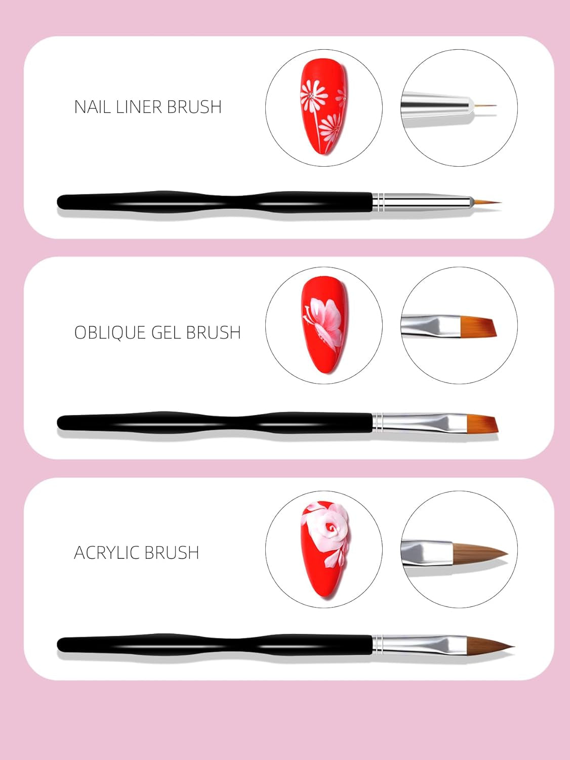 Nail Art Pinsel Set, 10-delige Nageldesign Malerei Pinsel, Professionelle Nail Art Design Pinsel, Nail Fine Liner Pinsel, Zwart