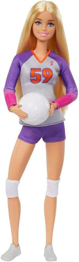 Barbie Made to Move - Volleybalspelerpop met T-shirt en bal - 22 gewrichten voor realistisch spelen, inclusief volleybal en sportkleding, HKT72 Naty Shop-poppen