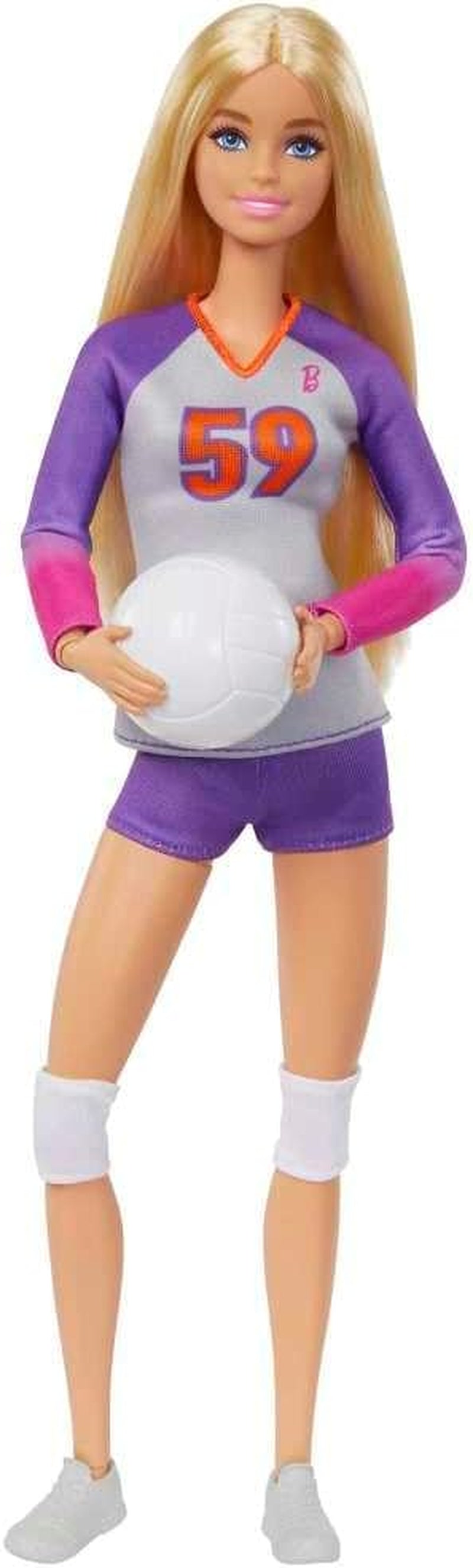 Barbie Made to Move - Volleybalspelerpop met T-shirt en bal - 22 gewrichten voor realistisch spelen, inclusief volleybal- en sportuitrusting, HKT72