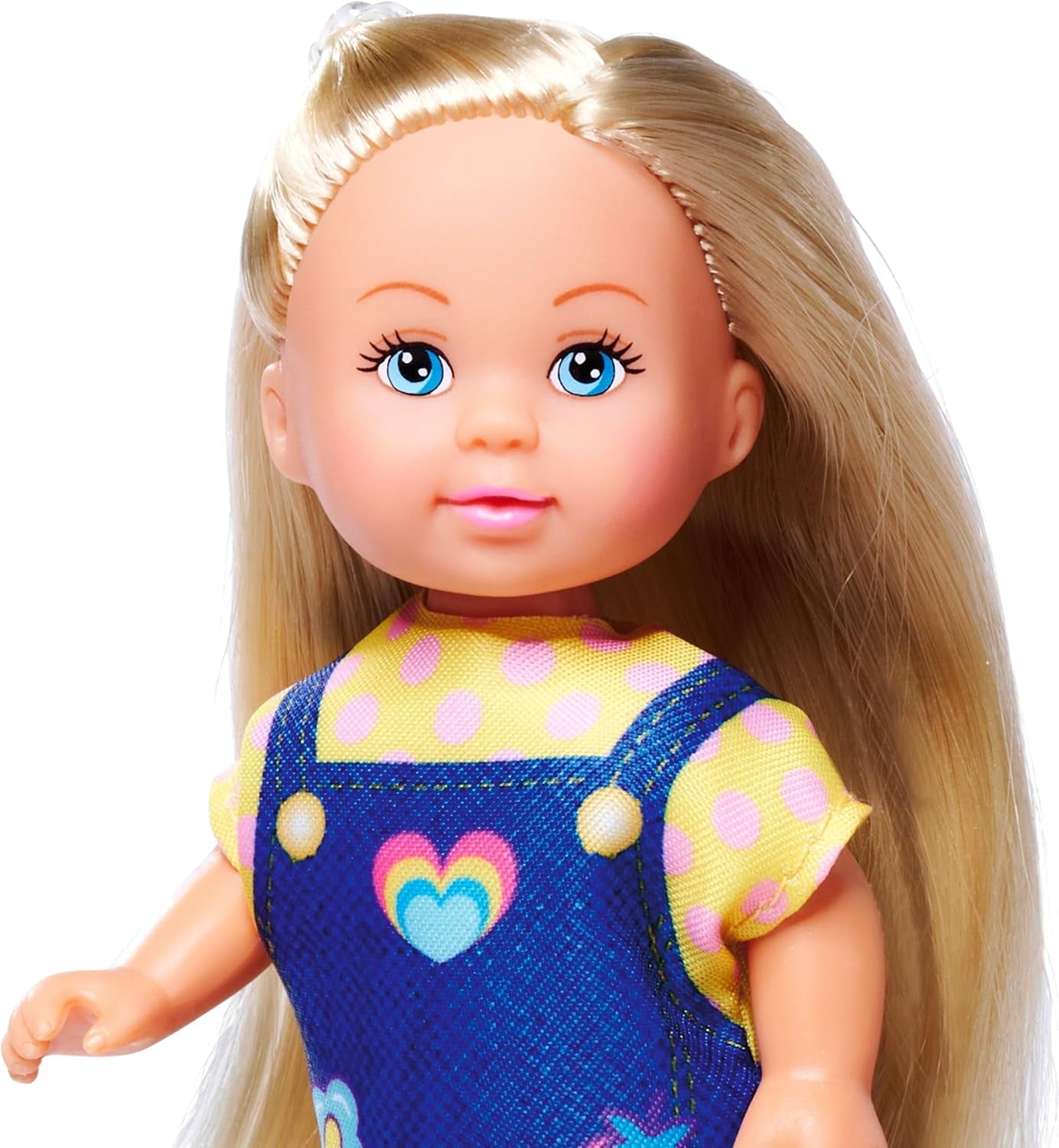 Simba Evi Love-modepop in schattige spijkerjurk, inclusief twee andere outfits met schattige prints en sneakers, 12 cm, vanaf 3 jaar