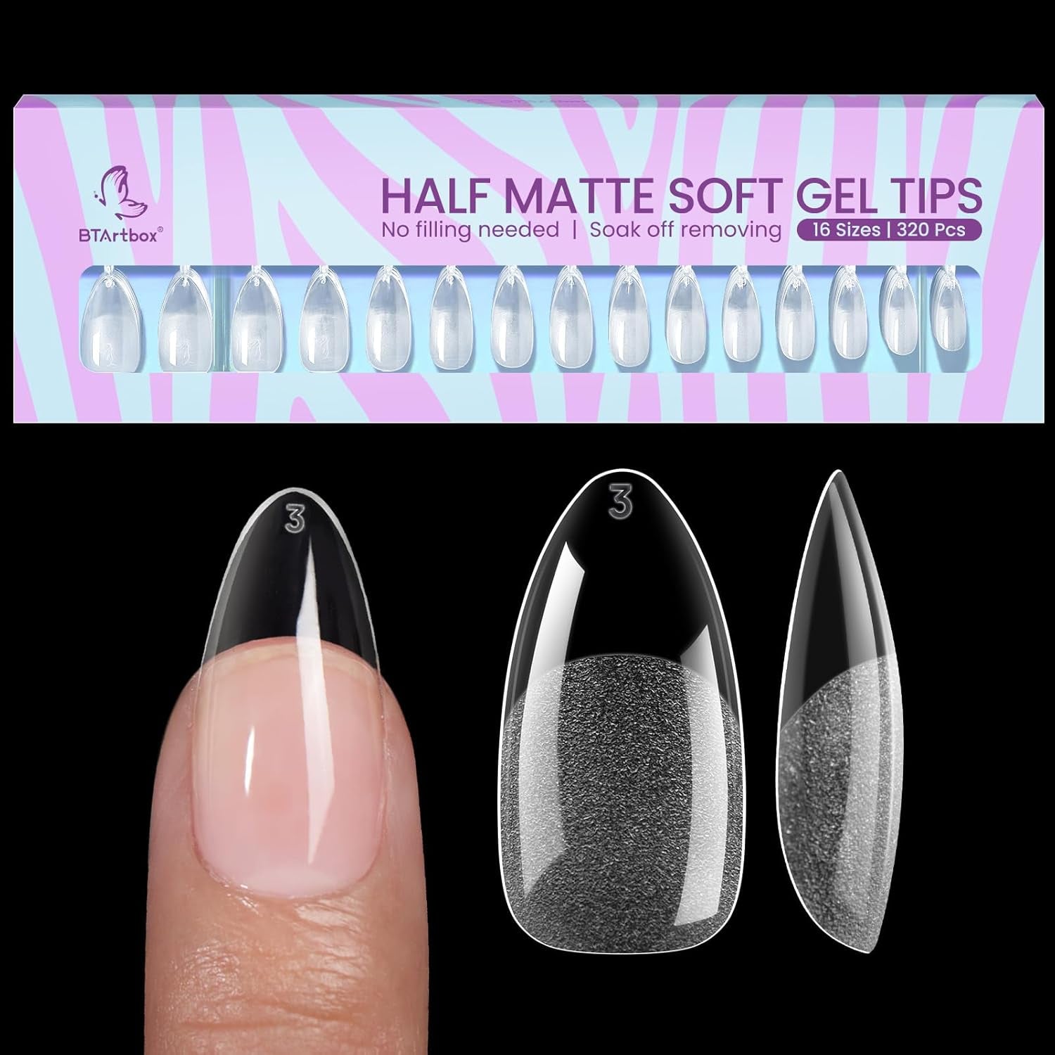 Btartbox Extra Korte Amandelnageltips - Volledige dekking Gel X Soft XS Gelnageltips - Voorgevormde semi-matte voor brede nagels Salon 320 stuks
