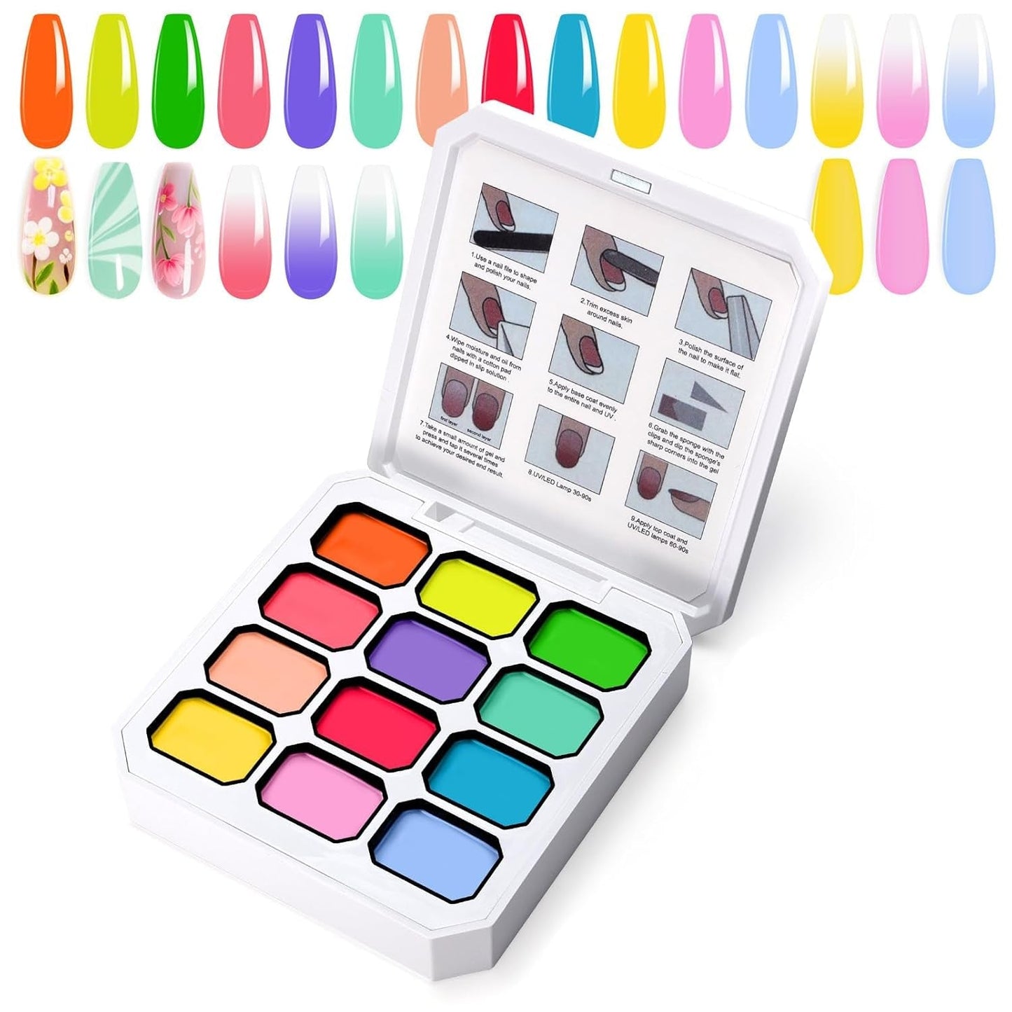 Gradiëntschildergel, 12 kleuren Ombre gelnagellak met 100 stuks nagelsponsen en 4 klauwen metalen grijper voor Franse manicure DIY nagelkunst, set I