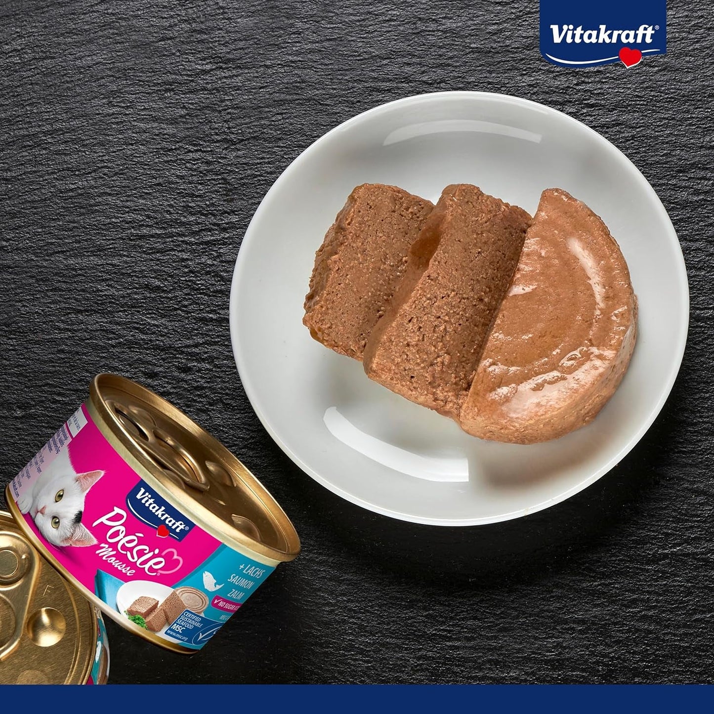 Vitakraft Poésie Mousse, kattennatvoer, luchtig schuim, met zalm, zonder toegevoegde suiker of granen (12 x 85 g)