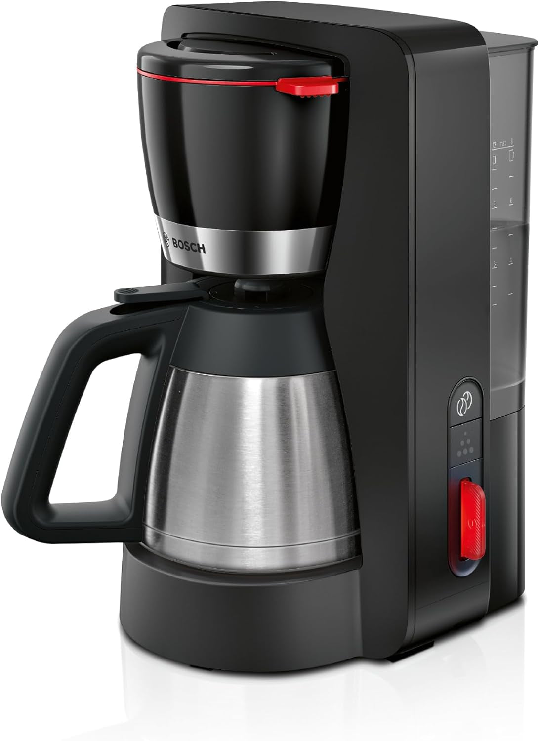 Bosch MyMoment TKA6M273 Filter-espressomachine, 1L thermische karaf, 8-12 kopjes, antidruppelsysteem, roterende filterhouder, ontkalkingsprogramma, verwijderbaar waterreservoir, 1200 Watt, matzwart