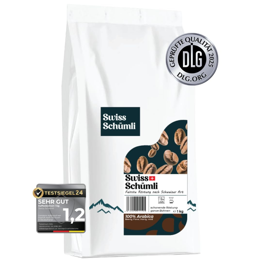 Uit ruim 175 jaar ervaring: Schwiizer Schüümli Zwitserse Schümli koffiebonen 1kg – Lichte branding voor een fijne Schümli koffie, perfecte room, intensiteit 2/5, zuurgraad 1/5 – voor echt koffiegenot