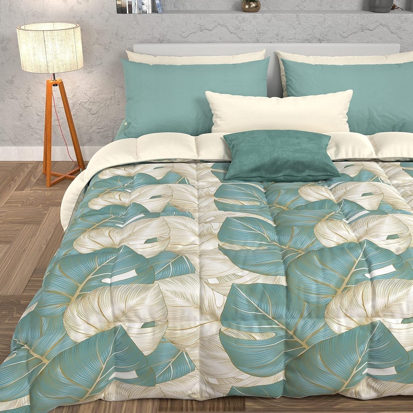 PETTI Artigiani Italiani - Winterquilt, Winterquilt, Eenvoudige quilt, Dubbelzijdig, Monocolor en digitaal printen, 100% anti-allergische microvezel, Made in Italy Naty Shop quilts en quilts Tropisch lichtblauw O Una Piazza E Mezza
