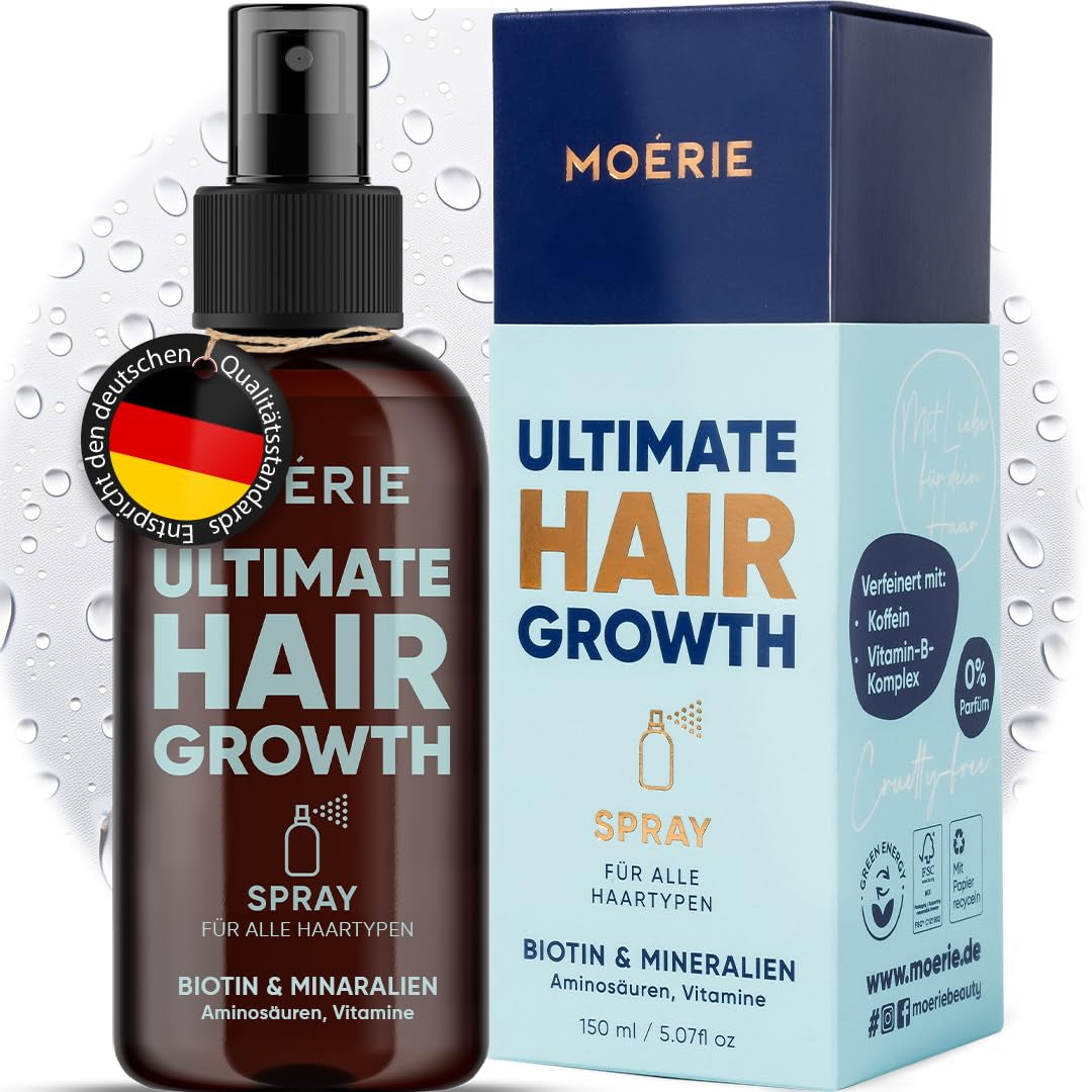 MOÉRIE Ultieme minerale haargroeispray voor langer, dikker en voller haar - met biotine en cafeïne - Veganistische haarproducten, vrij van parabenen, alle haartypes, keert haaruitval om - 2 maanden voorraad Haarverzorging Naty Shop enkele set