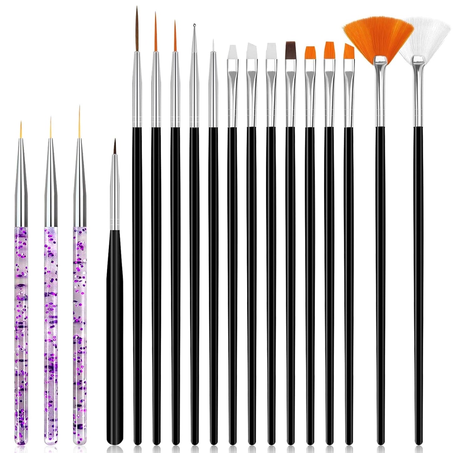 Hanyousheng 20 Stück Nagel Pinsel Set, 15 Stück Nageldesign Pinsel, 5 Stück Nail Art Dotting Tools voor DIY Nail Art Design