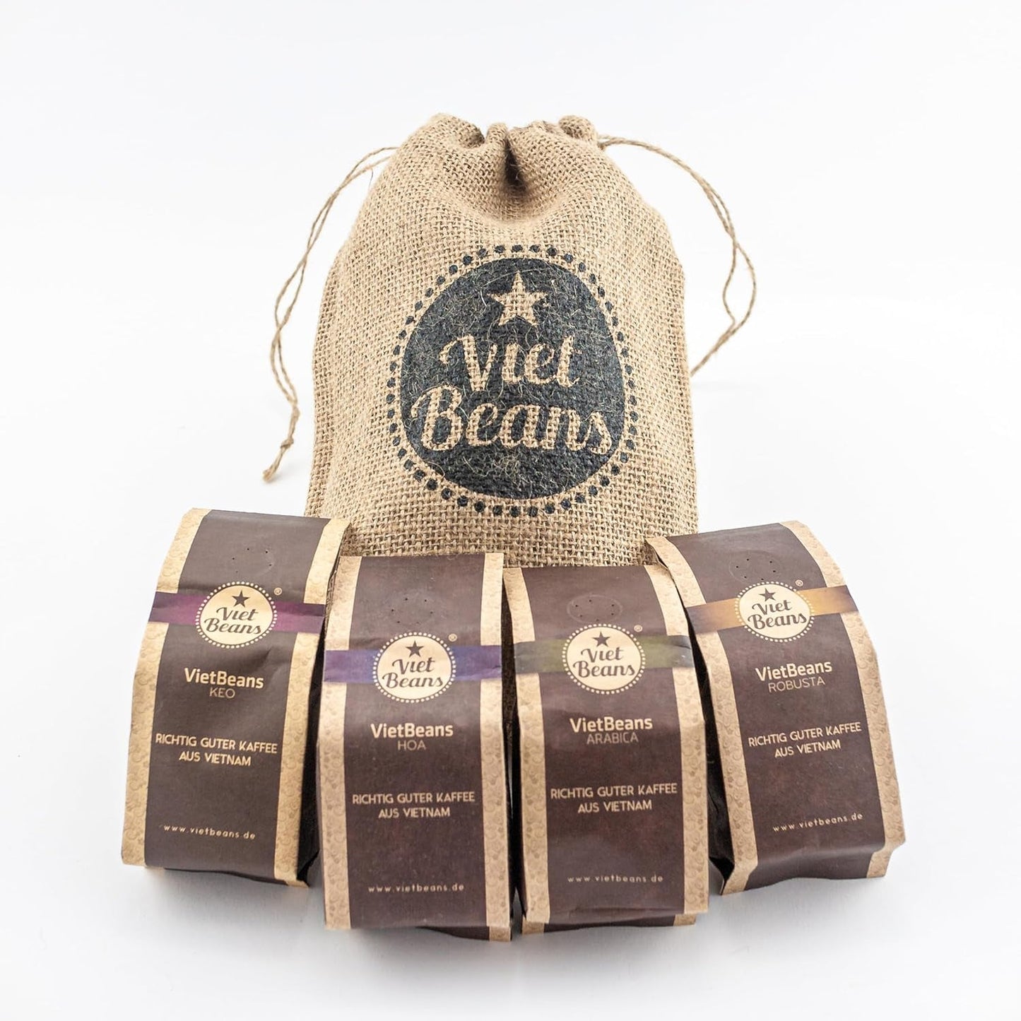 Kaffee Gift für Kaffeeliebhaber - Kaffeesack Jute - Vier Sorten exotischer Kaffee im Jutesack - Weihnachten Geschenkidee - Geschenk voor Kaffeetrinker - Ganze Bohne