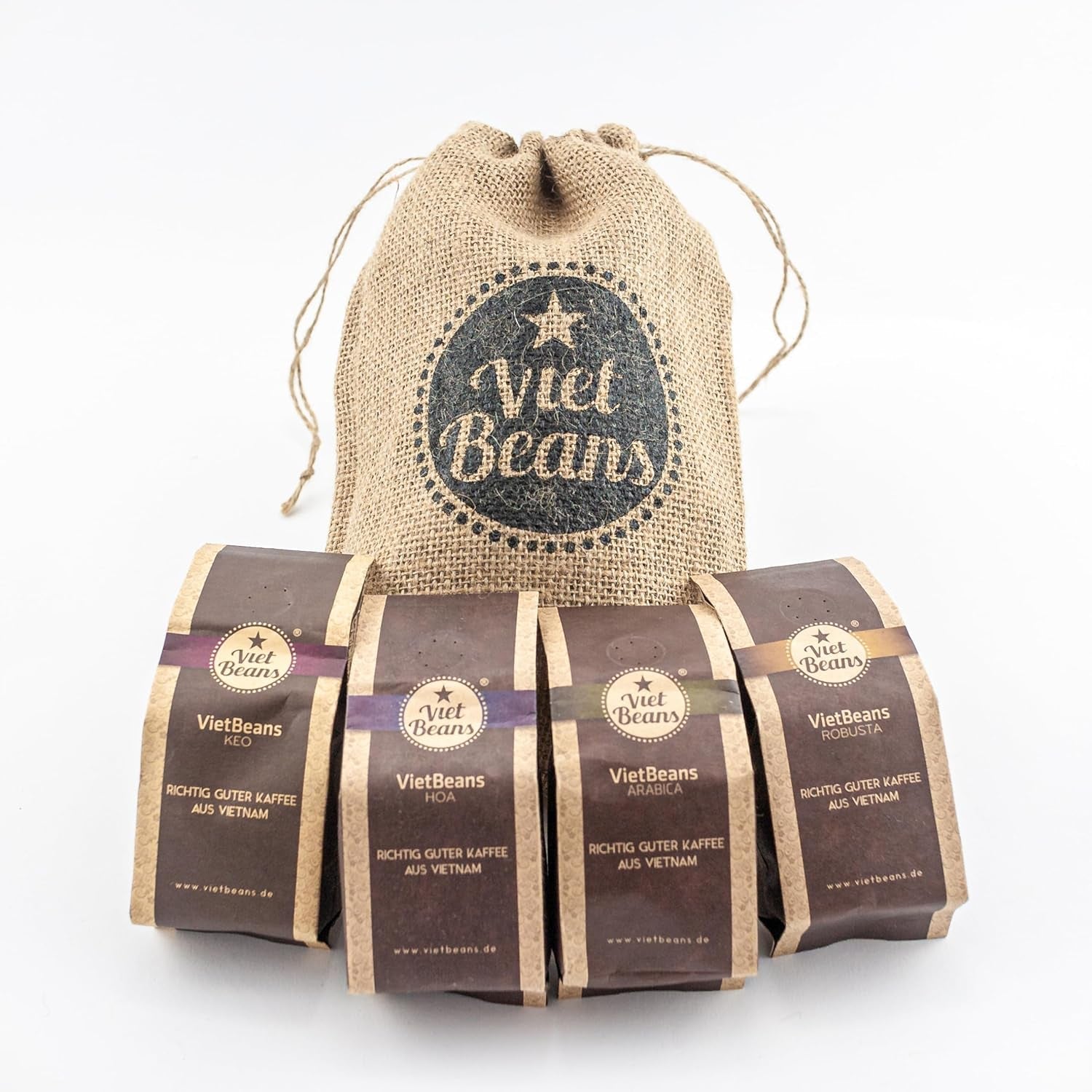 Kaffee Gift für Kaffeeliebhaber - Kaffeesack Jute - Vier Sorten exotischer Kaffee im Jutesack - Weihnachten Geschenkidee - Geschenk voor Kaffeetrinker - Ganze Bohne