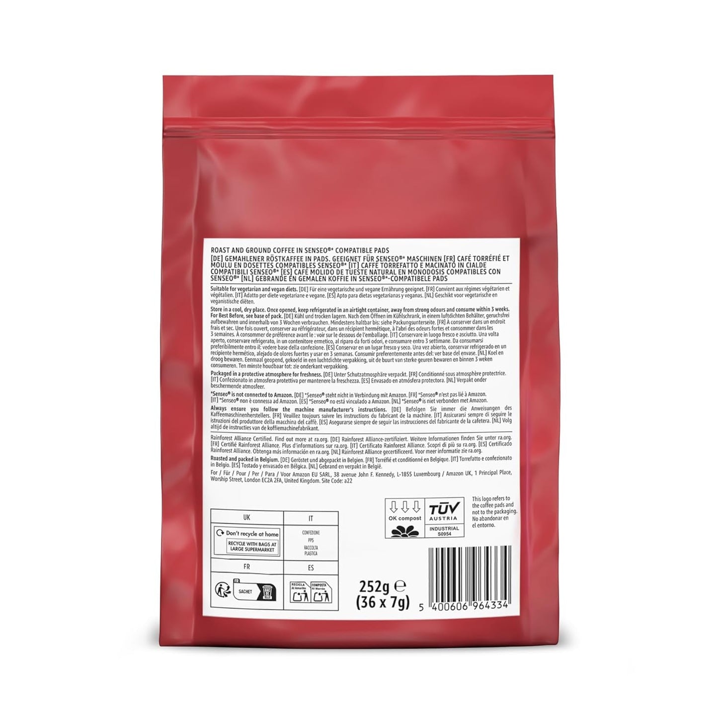 door Amazon Klassische Kaffeepads aus 100% Arabica, geeignet für Senseo-Maschinen, 36 Stück (1 Packung mit 36 ​​​​Stück) – Rainforest Alliance-zertifiziert