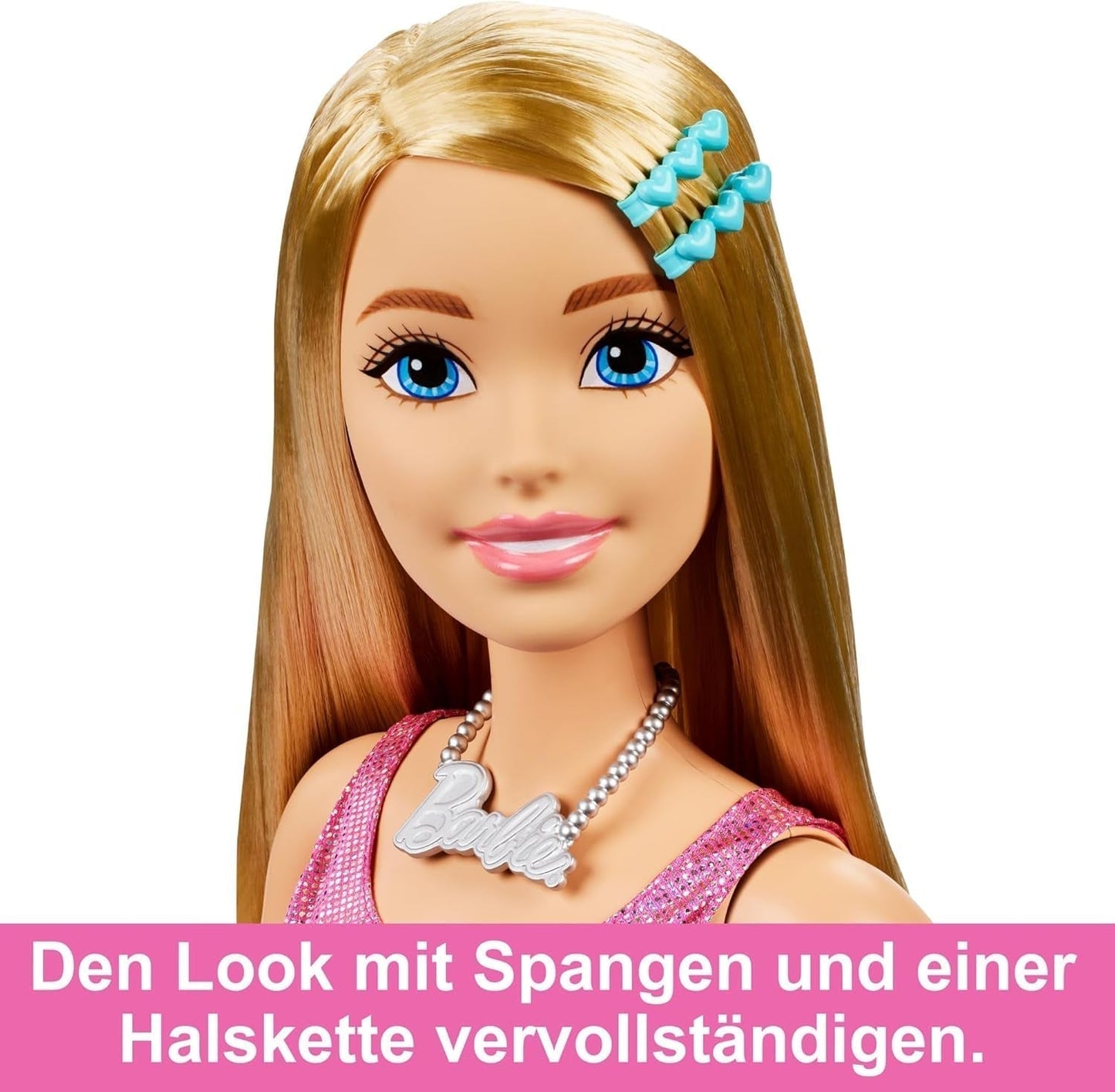 Barbie extra grote pop (71 cm) - roze jurk, blond haar met haarspeldje en ketting, cadeau voor kinderen vanaf 3 jaar, HJY02 poppen Naty Shop