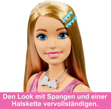 Barbie extra grote pop (71 cm) - roze jurk, blond haar met clip en ketting, cadeau voor 3 jaar en ouder, HJY02