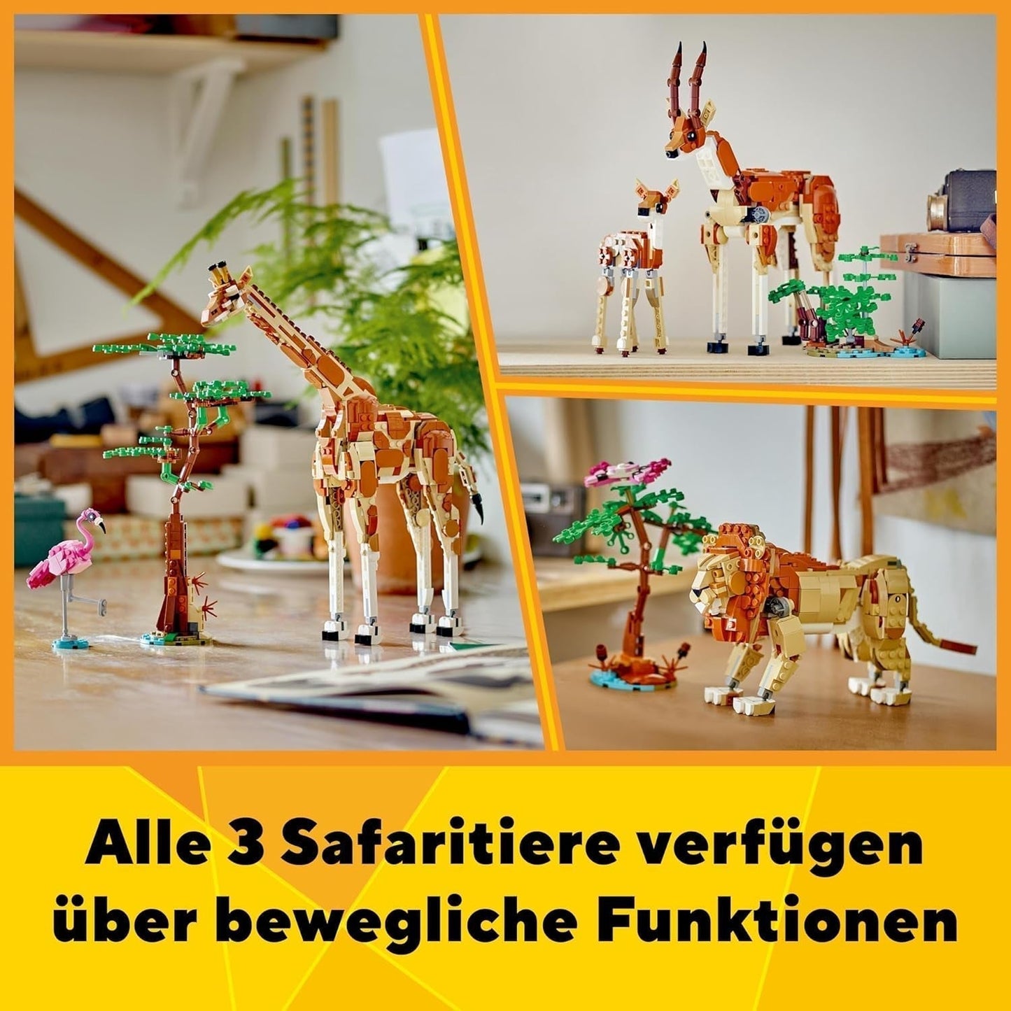 LEGO Creator 3In1 Dierensafari, creatieve set met dierenfiguren, 3 bouwopties: Speelgoedgiraffe, gazelle en leeuw, speelgoeddieren voor meisjes en jongens, natuurlijk cadeau voor kinderen vanaf 9 jaar 31150 Bouwsets Beuche den LEGO-Store