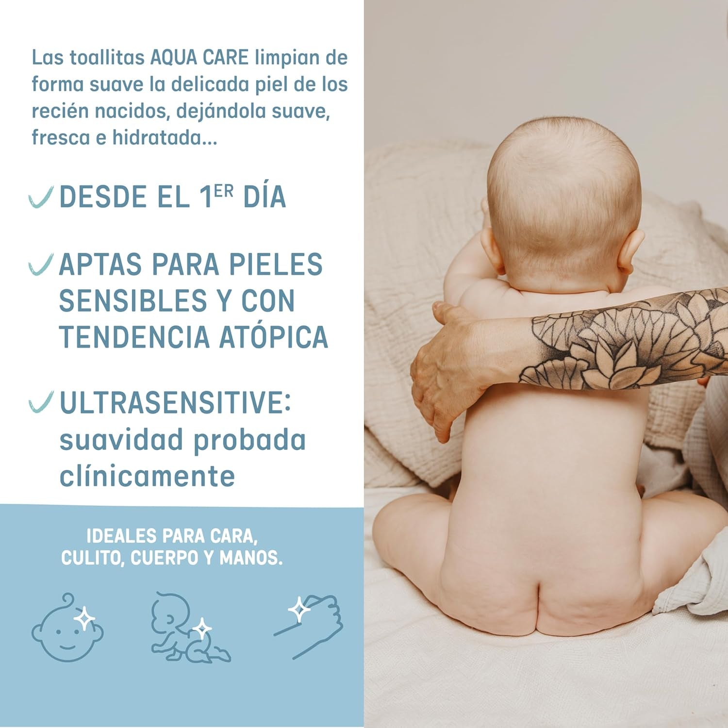 Suavinex Aqua Care Baby Natte Doekjes 60 Stuks Reinigingsdoekjes 99% Water Plantvezels Aloë Vera Geurvrij Alcoholvrij Dermatologisch getest Geschikt voor de gevoelige huid