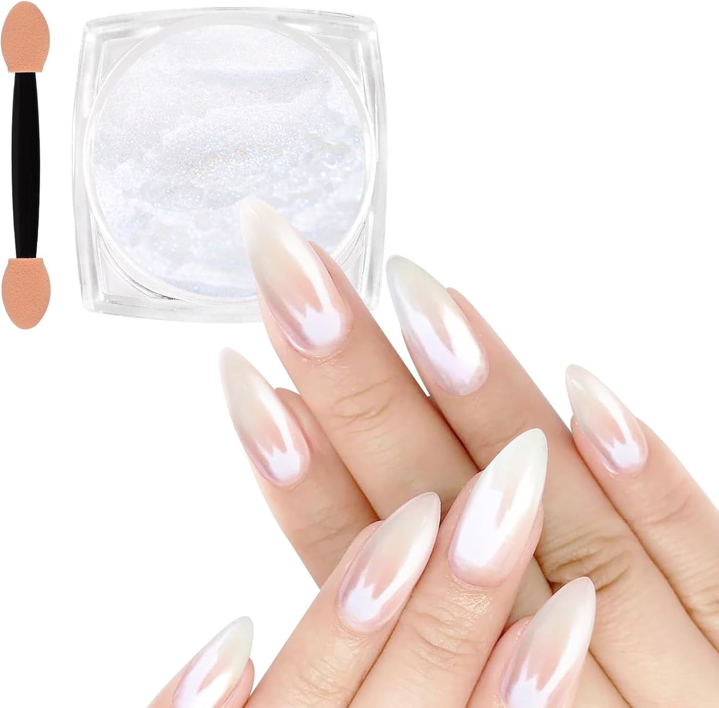 White Pearl Chrom Nagel Pulver, Iriserende Aurora Pulver Metallic Spiegel Effect Glitter Pulver Pearlescent Eis Transparant Meerjungfrau Pigment Perle Glitter Staub Für Nail Art Decoratie
