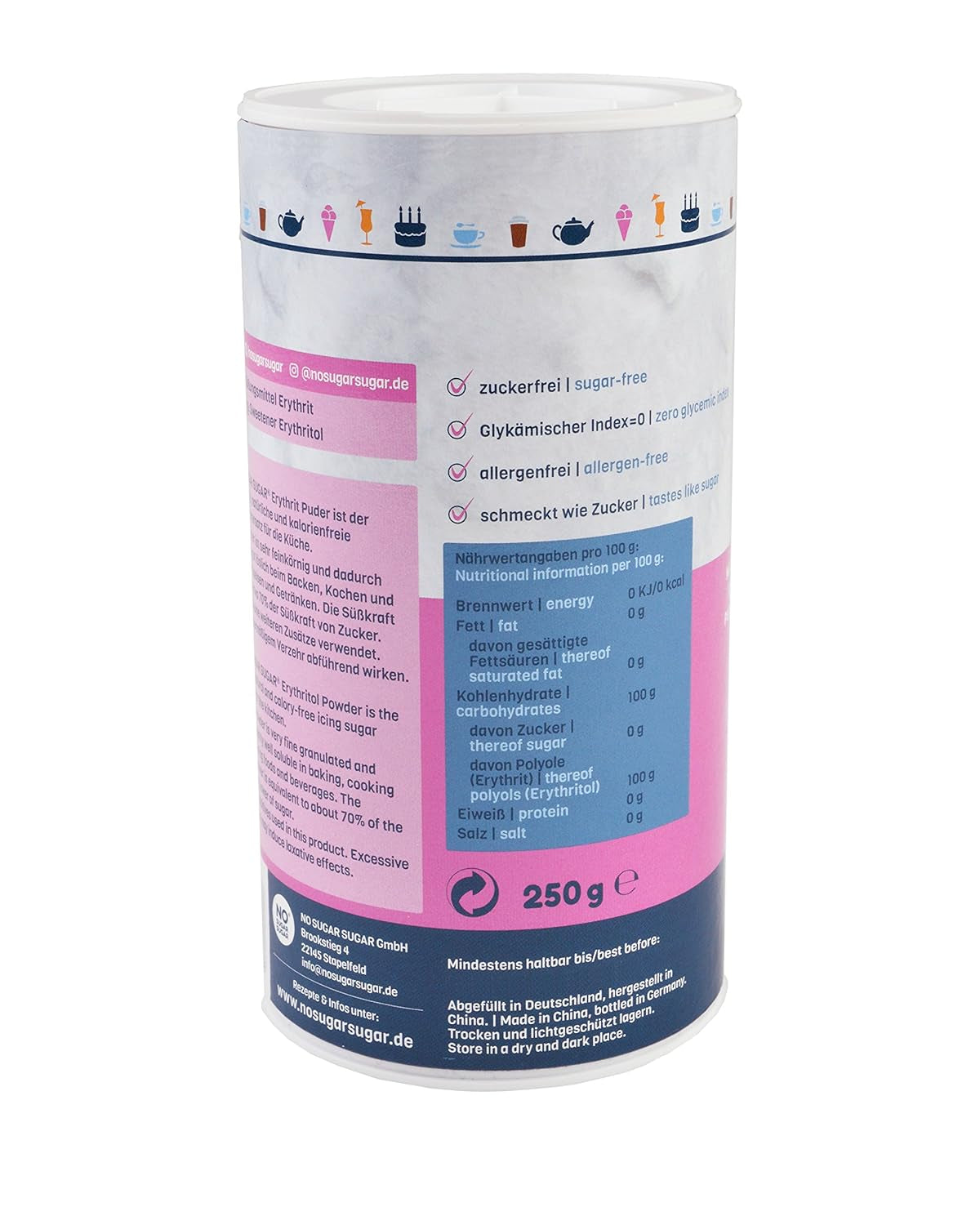 Nosugarsugar Erythrit Puder Streudose - Puderzuckerersatz Kalorienfrei, 19Er-pakket (19 X 250 G) Zoetstoffen Naty Shop