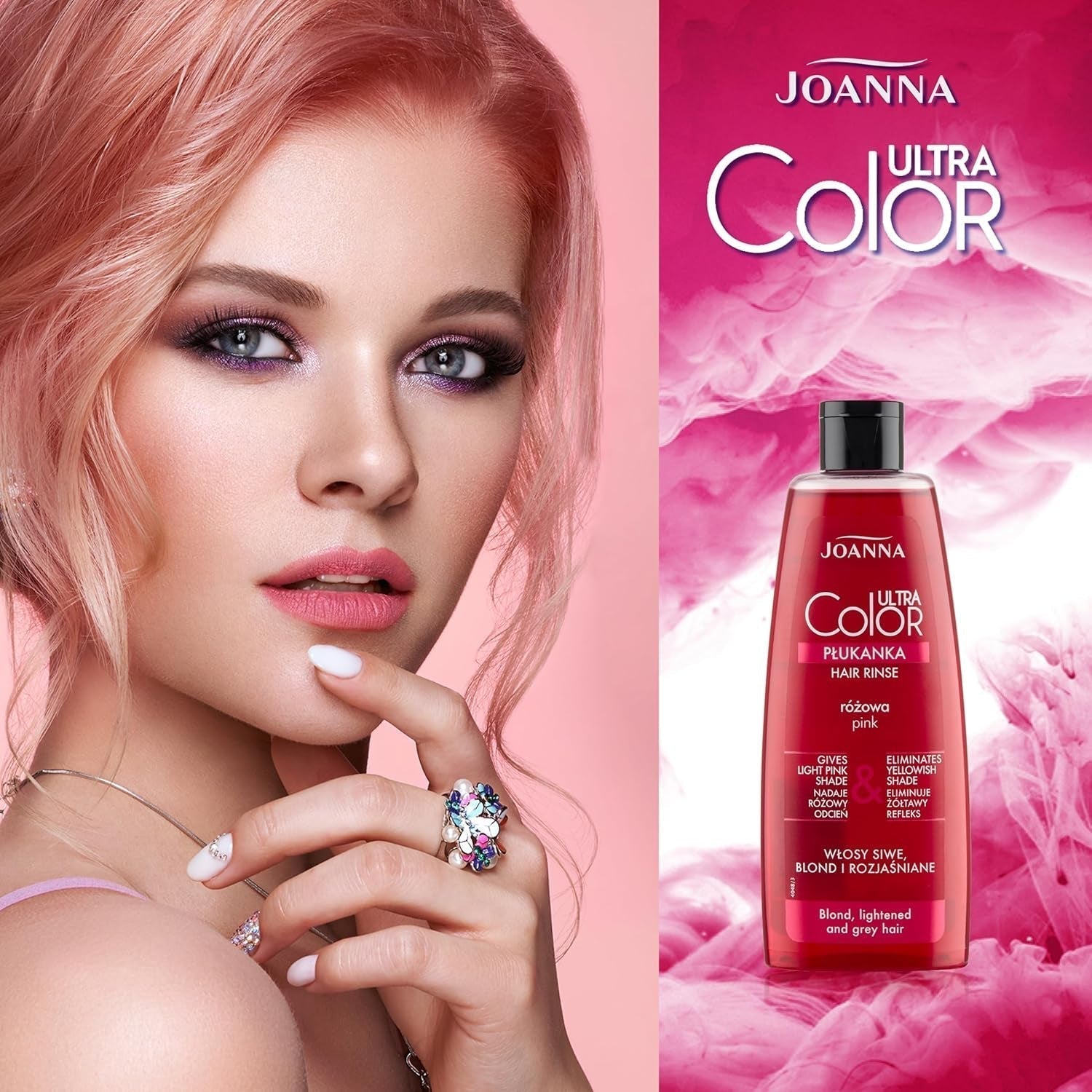 Joanna Ultra Color - Roze kleurconditioner voor blond en licht haar - Pastelroze - Natuurlijke glans - Verwijdert de gele tint uit grijsblond haar - Tijdelijke werking - 150 ml Haarverf Naty Shop
