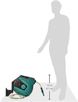 Amazon Basics wandgemonteerde slanghaspel met slang, zelfoprollend, 15 m, marinegroen, zwart