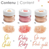 Scrapcooking - Set van 3 metalen kleurstoffen - Kleurstof: goud, rosé goud en robijn - Eetbare kleurstof voor bakken, cakes, koekjes, cakes, chocolade - 4019