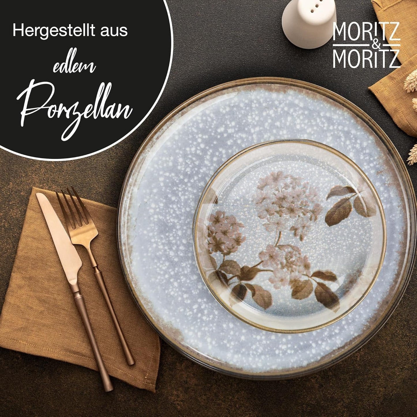 Moritz & Moritz BLOSSOM porseleinen servies voor 6 personen, 18-delig - Modern servies met speels design - Onderhoudsvriendelijk koffieservies met borden en schalen - Gecombineerd servies