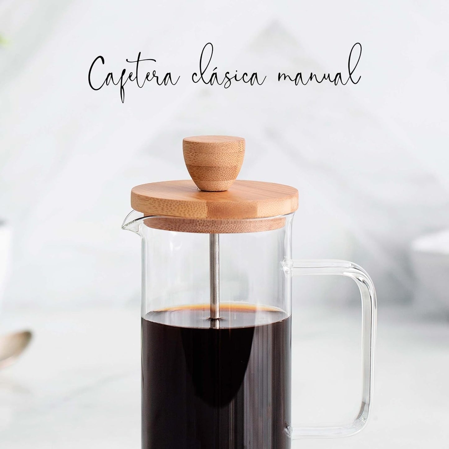 Frans koffiezetapparaat, koffiepers, plunjerkoffiezetapparaat, Franse filterkoffiepot, 3 kopjes, 0,35 l, staal en hout