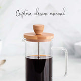 Frans koffiezetapparaat, koffiepers, plunjerkoffiezetapparaat, Franse filterkoffiepot, 3 kopjes, 0,35 l, staal en hout