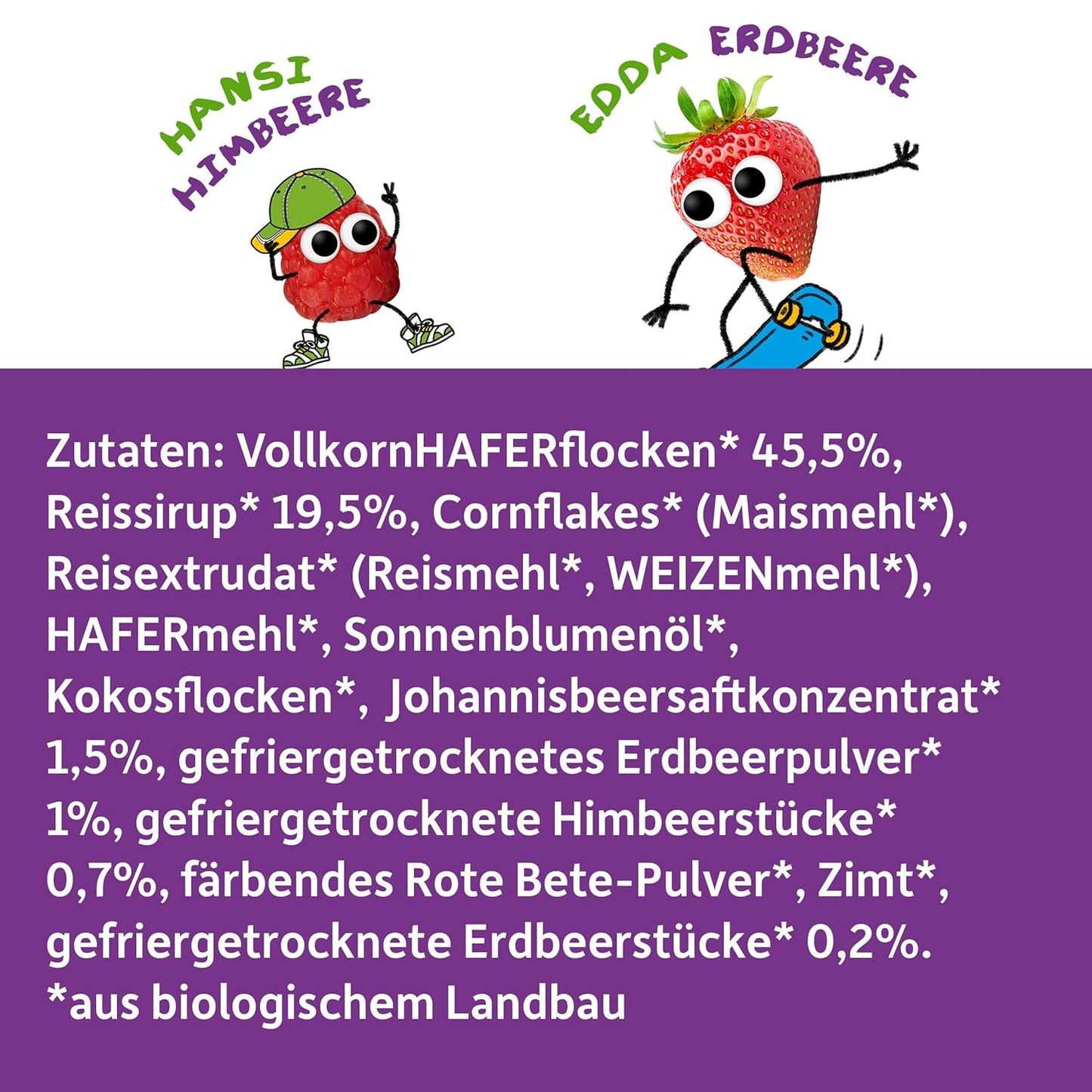 FRECHE FREUNDE Biologische ontbijtmuesli Edda's bessen knapperige mueslimix voor schoolkinderen met gevriesdroogde aardbeien Veganistisch 6-pack (6 x 280 g)