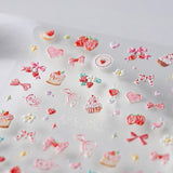 JMEOWIO 3D Nagelsticker Rosa Nail Art Sticker Selbstklebend Nagelaufkleber 5D Stereoskopisch Kuchen Erdbeerschleife Decoratie Nageldesign Zubehör 1 Blatt