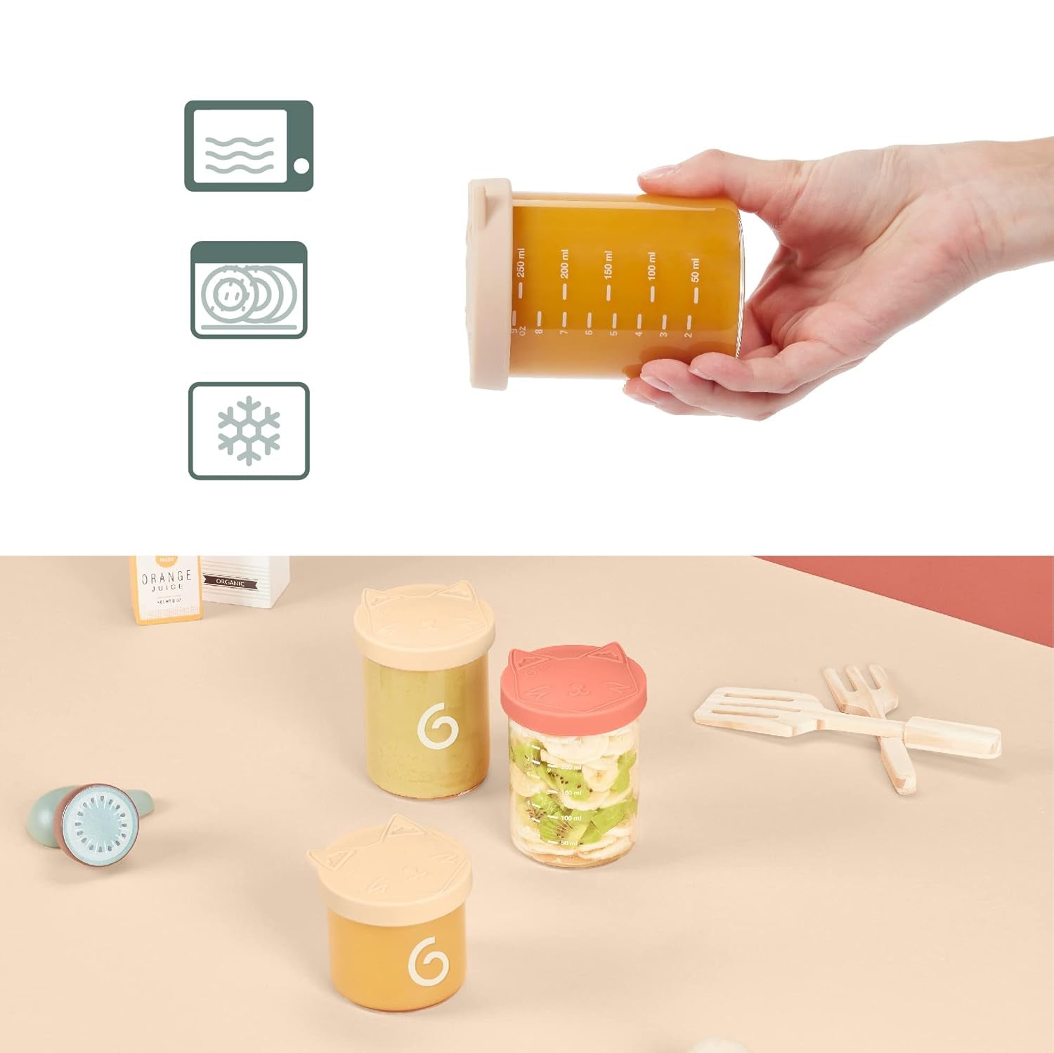 Babymoov ISY BOWLS babyvoedingcontainers van robuust, temperatuurbestendig glas - voor het bewaren/invriezen van babyvoeding, 6x 250ml + 3x 120ml Voedselbewaardozen Naty Shop