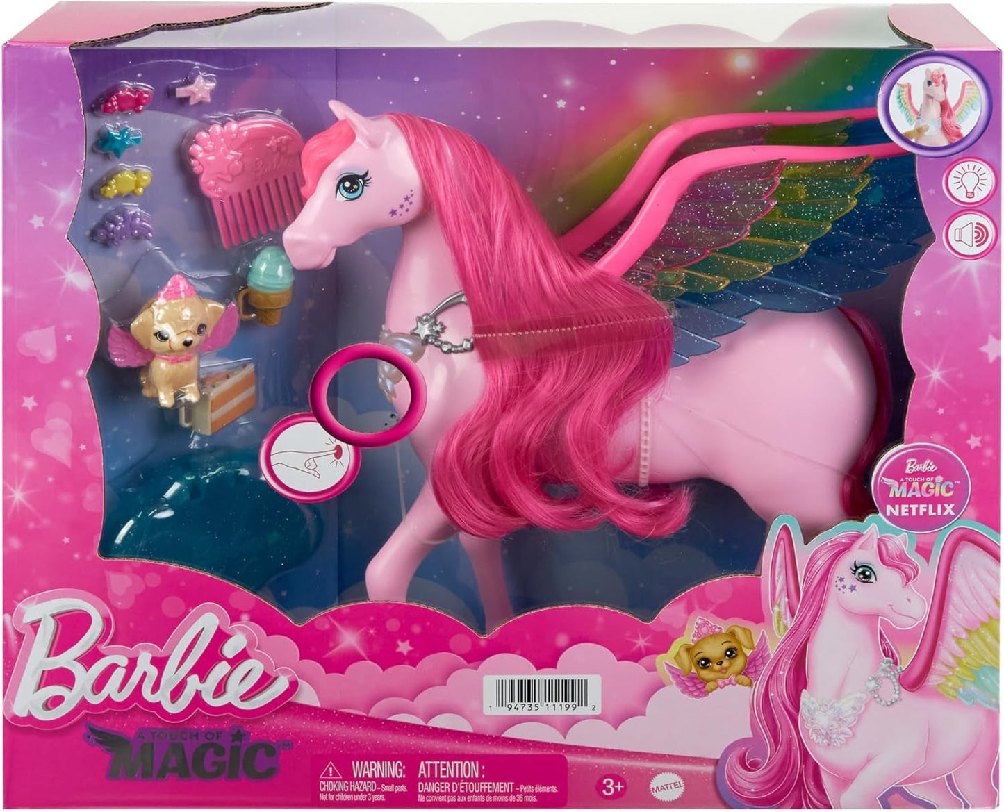 Barbie A Hidden Magic Pegasus - interactief speelgoed met licht en geluid, 10 accessoires, regenboogvleugels, voor kinderen vanaf 3 jaar, HLC41 Naty Shop Dolls